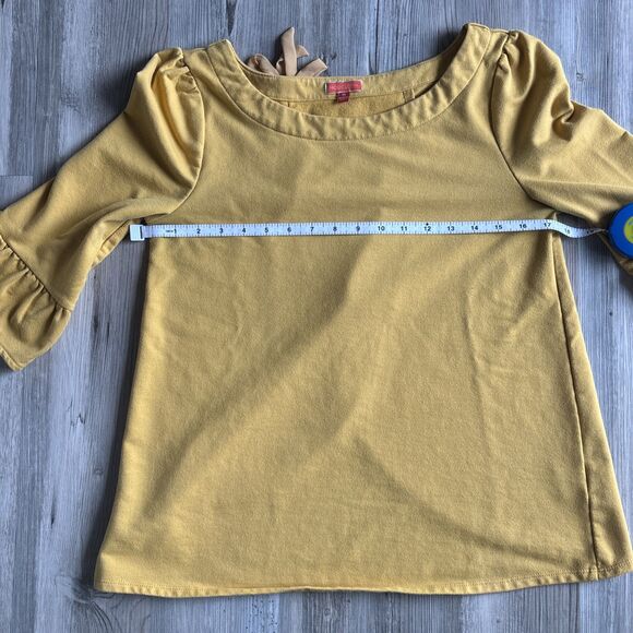 ModCloth Yellow Blouse With 3/4 Flare Sleeve And Bows On Asymmetrical Back - Med - Picture 5 of 7